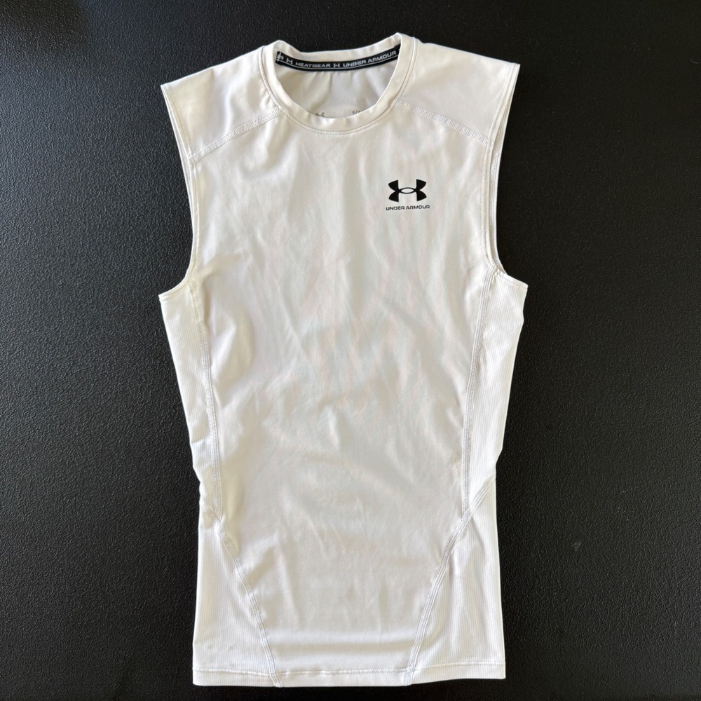 Under Armour Sleeveless Shirt Mens S White HeatGear Compression Tank Top